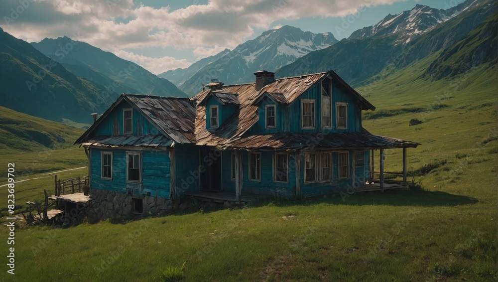 lonely dilapidated house in the mountains