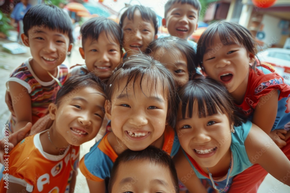 Group of happy asian children smiling and looking at the camera. Group of happy asian children smiling and looking at the camera.