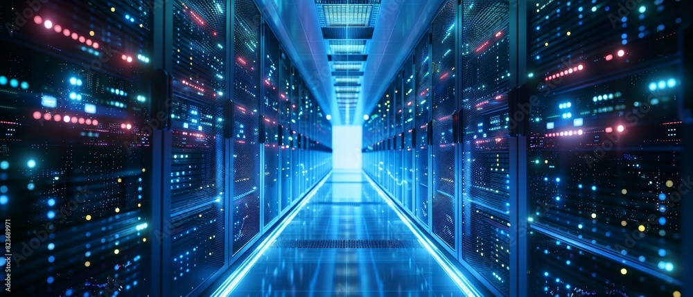 Obraz premium Highspeed broadband and data transfer focus on, tech motion, ethereal, silhouette, server room