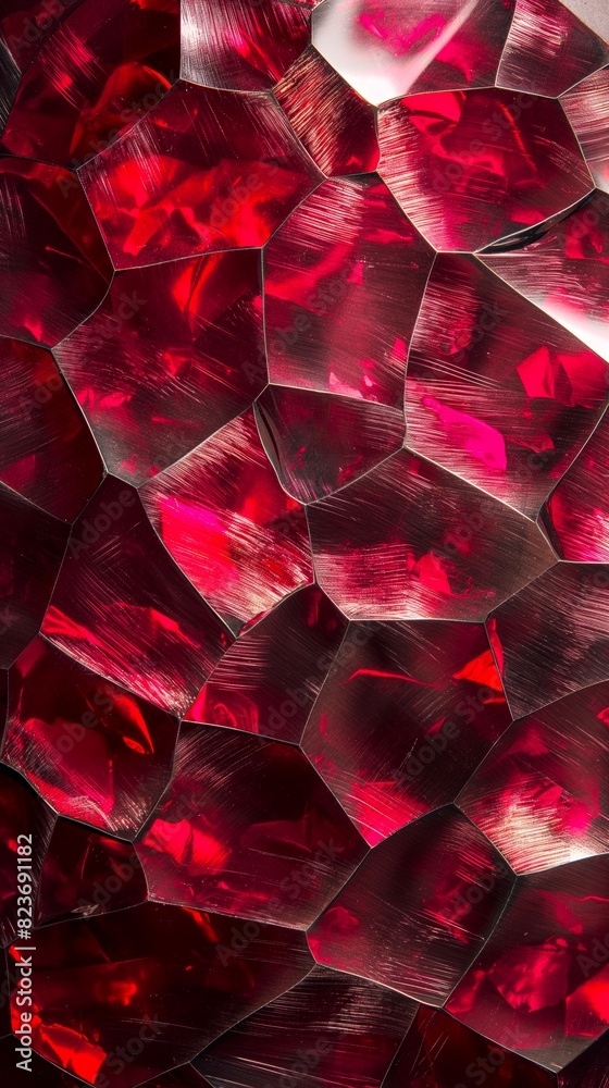 Detailed view of a vibrant red glass object, showing its texture and color up close