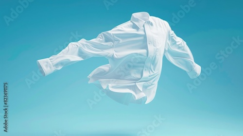 3d render of white shirt flying on blue background  studio