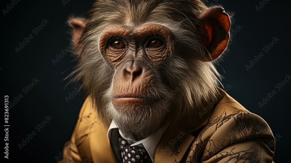 Old monkey dressed in an elegant suit with a nice tie. Fashion portrait Old monkey dressed in an elegant suit with a nice tie. Fashion portrait