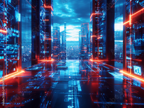 Wallpaper Mural Futuristic Smart City Hologram Displaying Advanced Urban Technology Torontodigital.ca