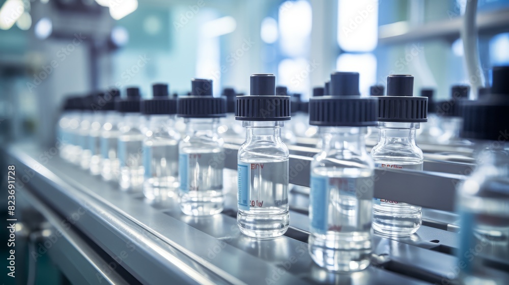 Medical vials on production line at Pharmaceutical