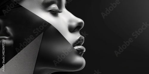 Modern Art with Geometric Patterns and Female Face photo