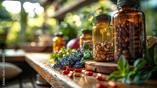 Vitamin capsules in a jar on the table. Vitamin tablets