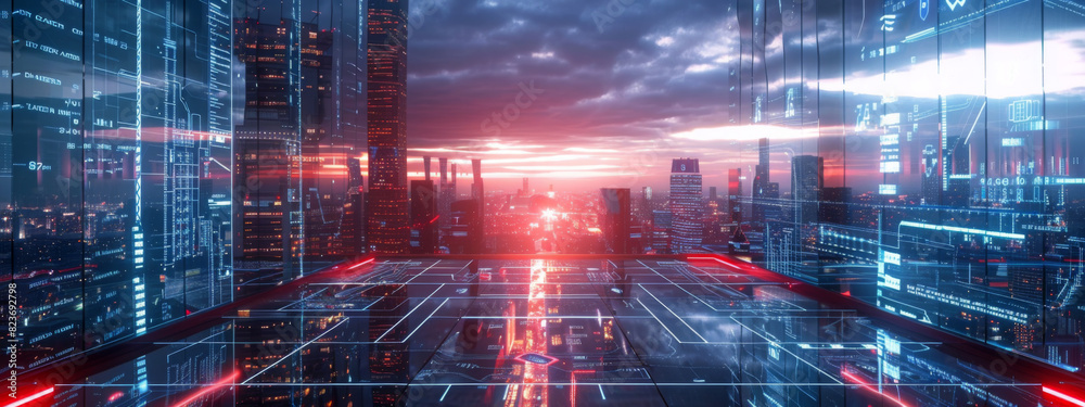 Futuristic Smart City Hologram Displaying Advanced Urban Technology Futuristic Smart City Hologram Displaying Advanced Urban Technology