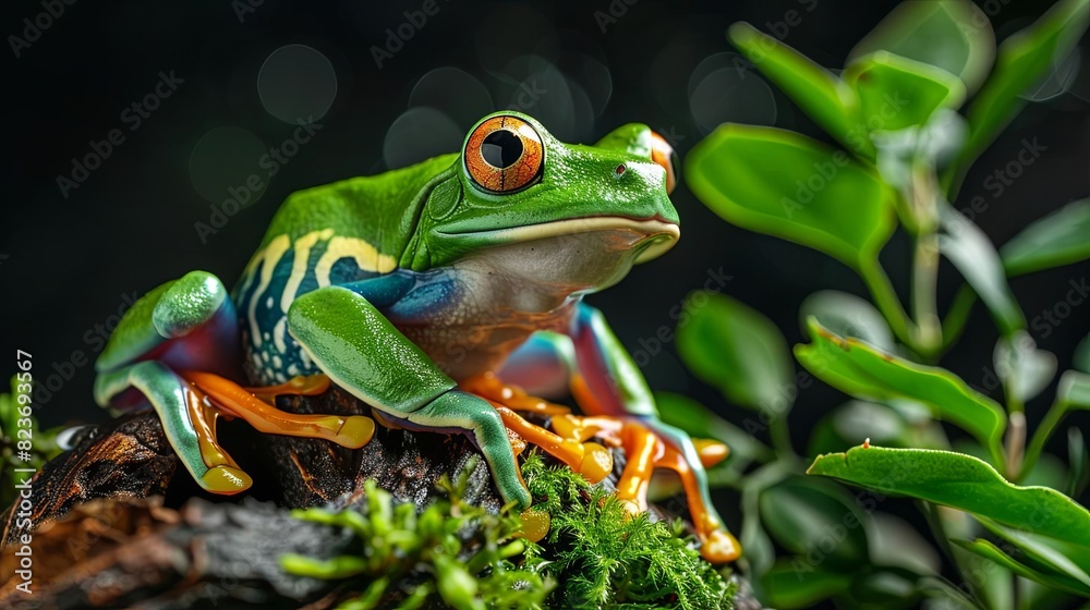Fototapeta premium vibrant green tree frog closeup exotic amphibian wildlife portrait