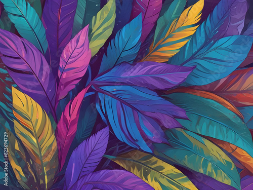 colorful tropical leaves blue and purple abstract background toned process