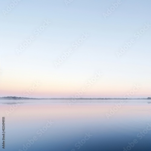 A calm lake with a beautiful blue sky in the background