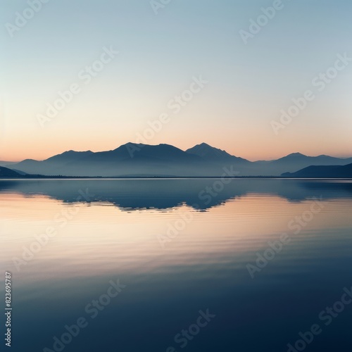 A serene lake with mountains in the background © PuiZera