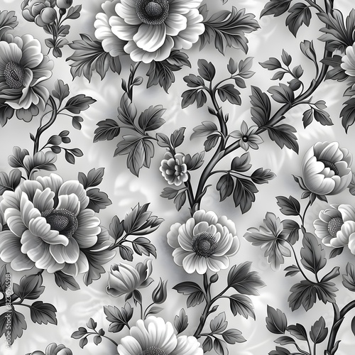 Elegant Toile de Jouy Floral Pattern Boasting a Timeless Vintage Aesthetic,Seamless Pattern,Toile de Jouy  photo