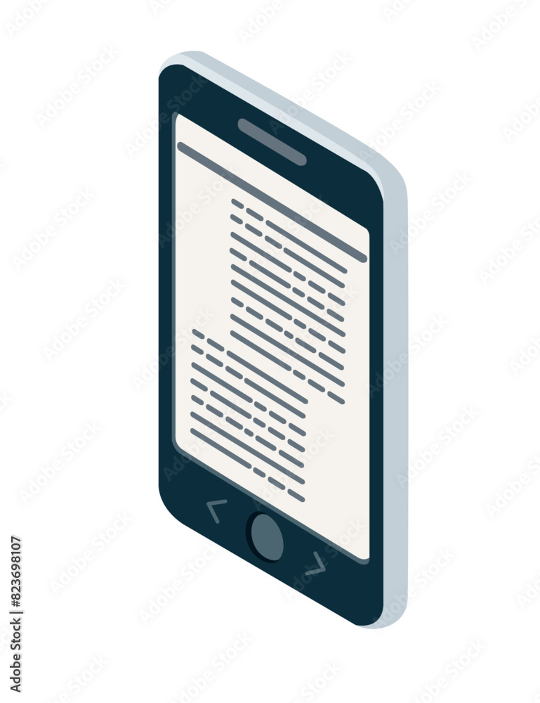Portable e-book reader with digital E Ink display vector illustration isolated on white background