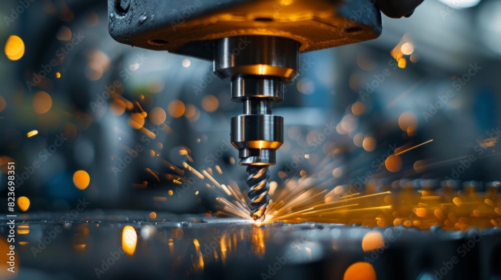 Close-up of Industrial Machine in Action with Sparks Flying Close-up of Industrial Machine in Action with Sparks Flying