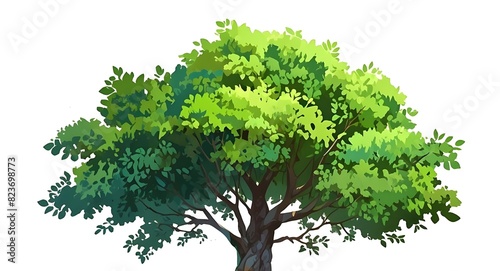 Green wide tree in a white background.  Cut out view. 