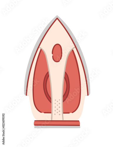 Modern steam iron with red color plastic and button vector illustration isolated on white background
