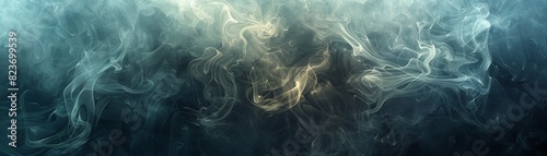 Abstract background of ethereal swirling smoke in shades of blue and gray, providing a mystical and atmospheric visual effect. photo
