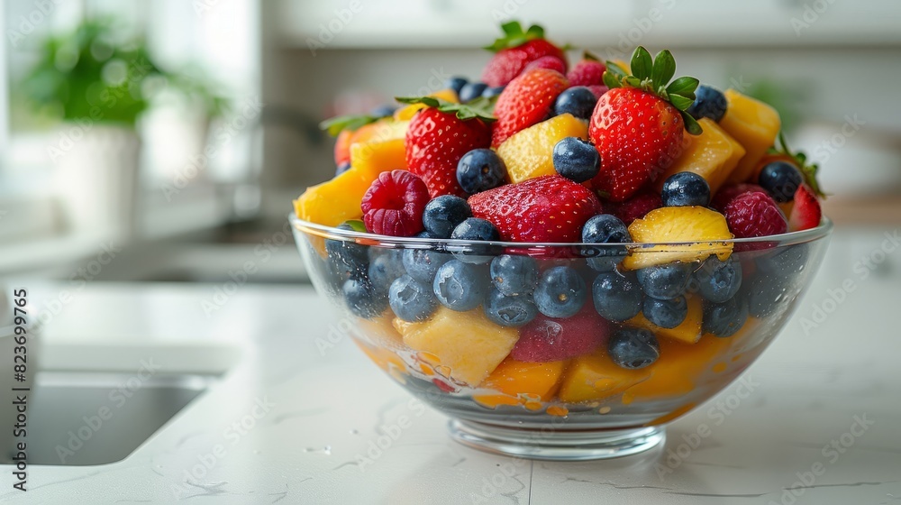 A vibrant and refreshing fresh fruit salad featuring a variety of colorful fruits A vibrant and refreshing fresh fruit salad featuring a variety of colorful fruits