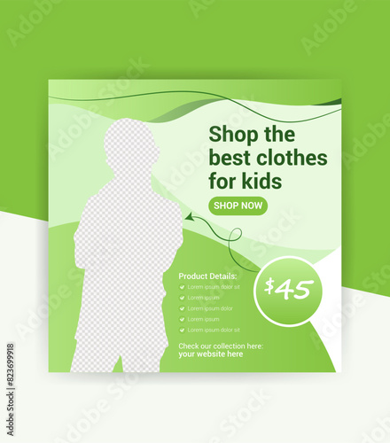 Kids Fashion Product Sale Instagram Post Design, Social Media Kit Template.