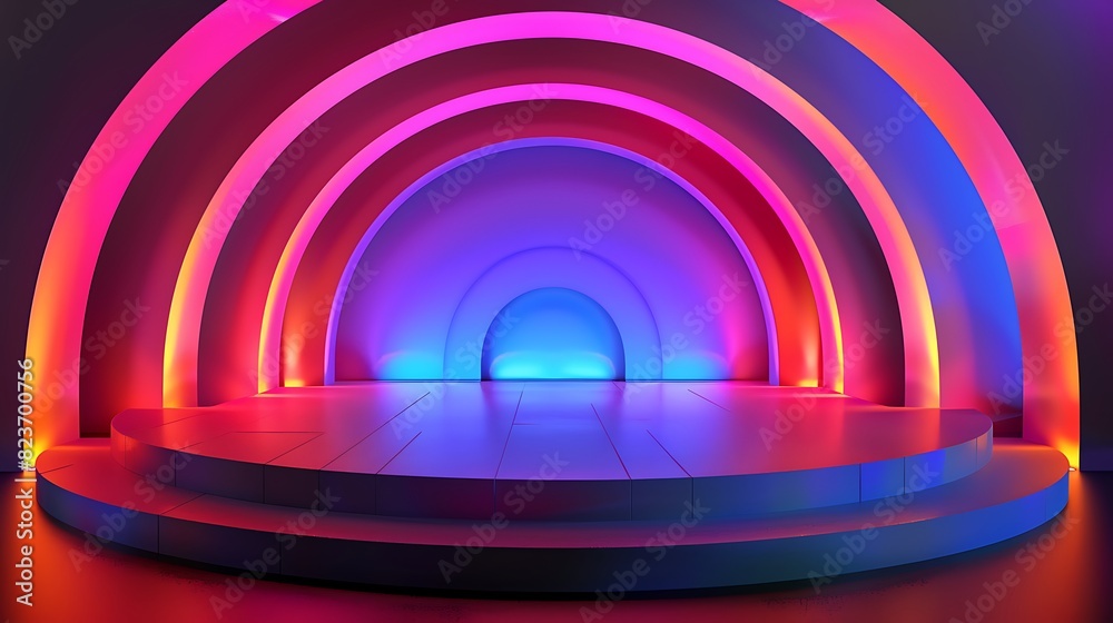 Fototapeta premium Vibrant 3D Stage Set with Rounded Design: Award-Winning Visuals in Pure Color Palette Grab Attention
