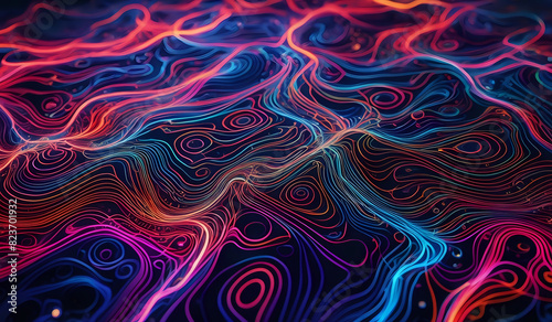 Colorful wavy neon lines background on black