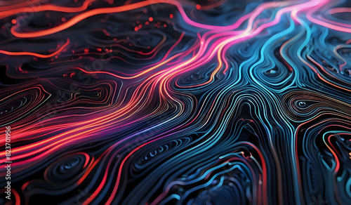 Colorful wavy neon lines background on black