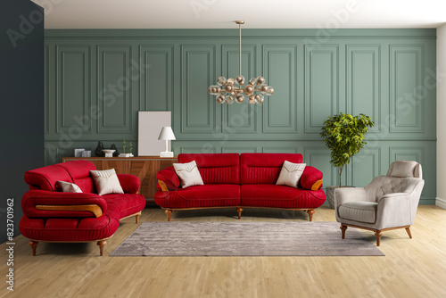 Bilde på lerret 3D rendering modern living room .modern furniture set.
