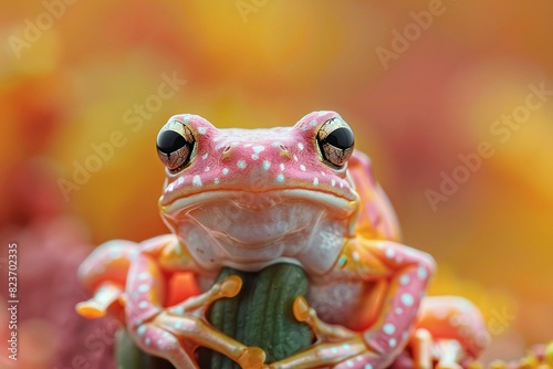 Digital image of  frog perched on top of a stalk, high quality, high resolution