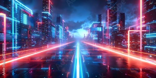 Spectacular cyber city at night with vibrant neon lights and futuristic technology. Concept Cyber Cityscape, Neon Lights, Future Technology, Night Photography © Anastasiia
