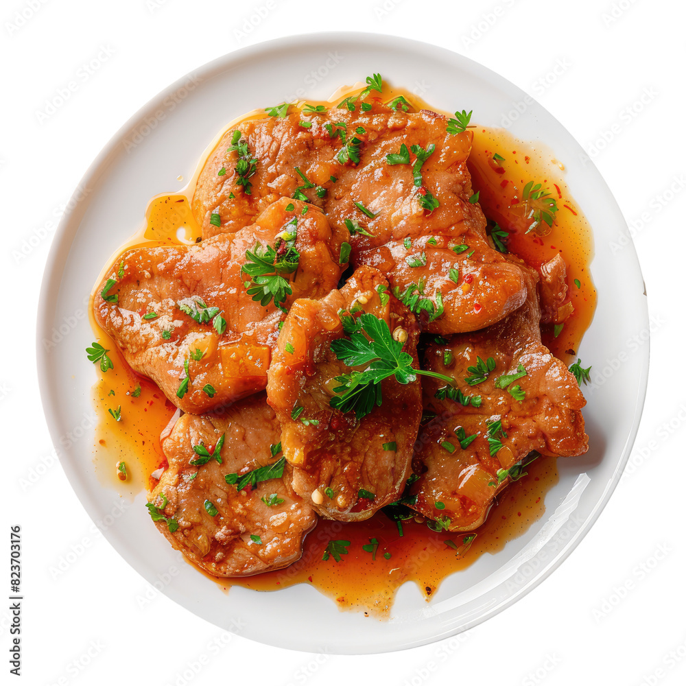 slices of veal cooked in a sauce dish cutout png isolated on white or transparent background
slices of veal cooked in a sauce dish cutout png isolated on white or transparent background