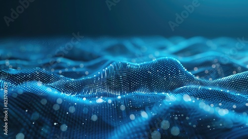 Music wave of particles and lines. Big data visualization. Abstract blue background with a dynamic wave. 3d rendering.