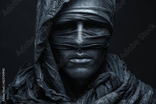 Mysterious veiled figure in artistic monochrome portrait photo