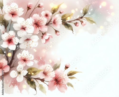 Watercolor cherry blossoms on pastel background  capturing spring s beauty and nature s elegance