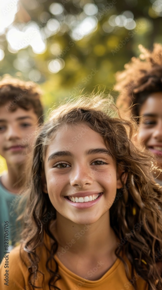 Fototapeta premium Three young people are smiling for the camera
