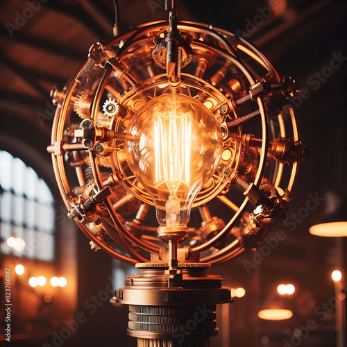 Steampunk Style Lamp with Shade Emitting Ambient Light