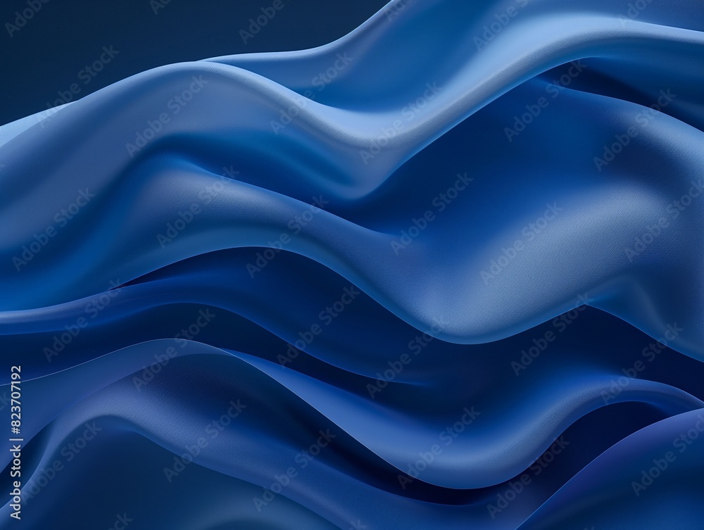 Flowing blue fabric waves create a serene and elegant abstract background, evoking calmness and fluidity.