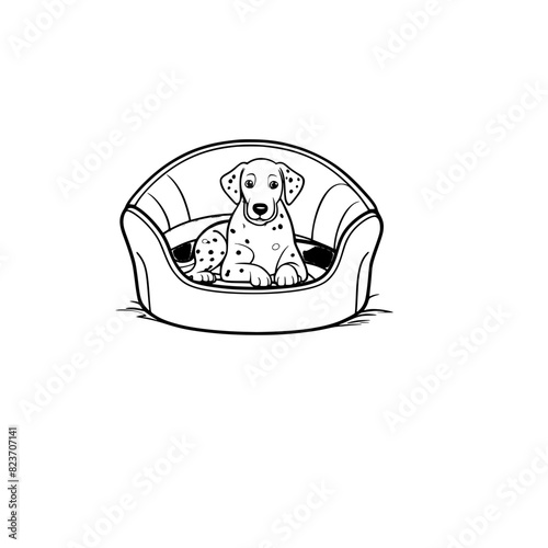 A cartoon dalmatian in a dog bed coloring page generative ai