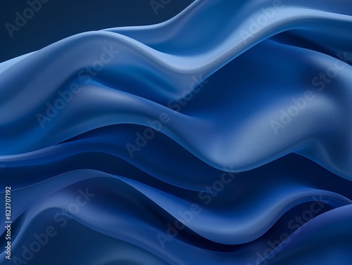 Flowing blue fabric waves create a serene and elegant abstract background, evoking calmness and fluidity.