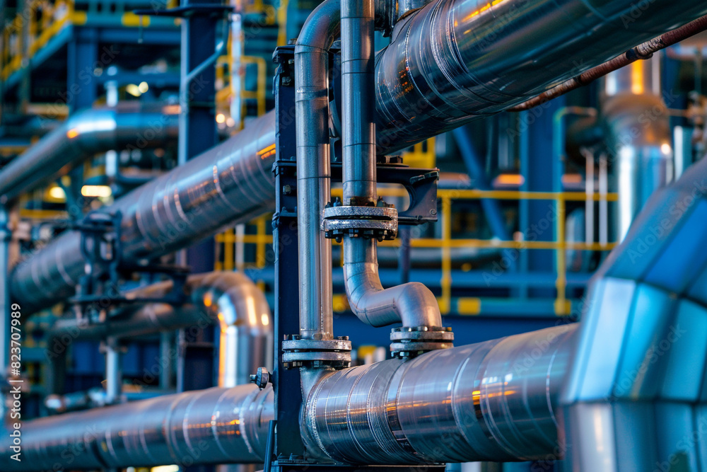 Close up Industrial view at oil refinery plant form industry zone with sunrise and cloudy sky Close up Industrial view at oil refinery plant form industry zone with sunrise and cloudy sky