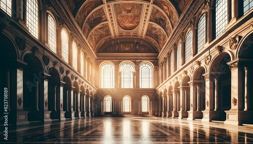 Grand Hall with Arches and Sunlight