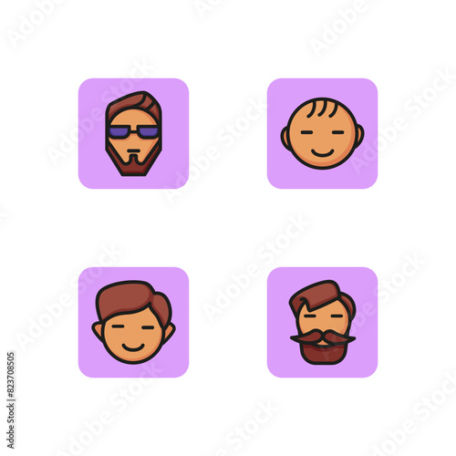 Mens faces line icon set. Avatars for baby, teenager, student and mature man. Age concept. Vector illustration for web design