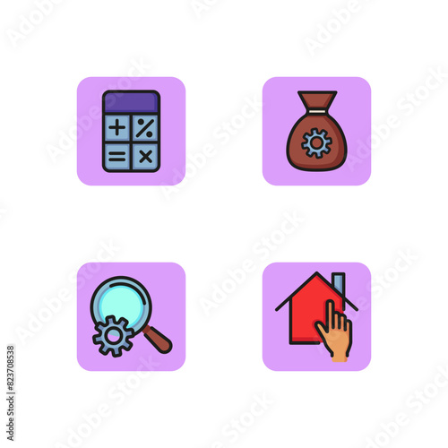 Mortgage line icon set. Credit calculator, choosing house and family budget. Loan concept. Vector illustration for web design  and apps