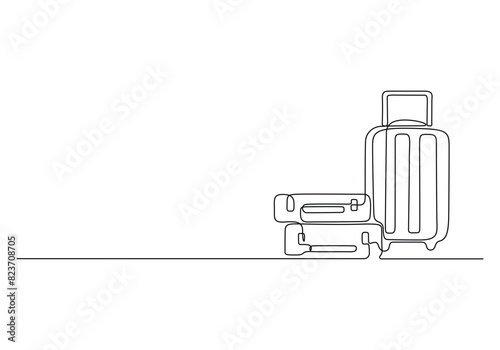 Continuous one line drawing of travel bag luggage isolated on white background vector illustration 