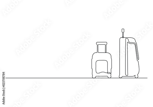 Continuous one line drawing of travel bag luggage isolated on white background vector illustration 
