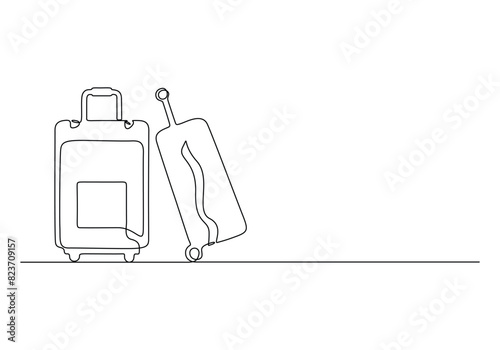 Continuous one line drawing of travel bag luggage isolated on white background vector illustration 