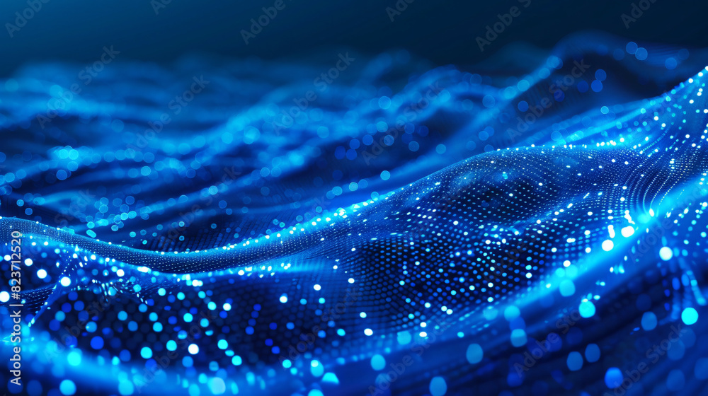 Cyber abstract blue futuristic glowing waves lines from particles and dots big data Network connection technology science background Cyber abstract blue futuristic glowing waves lines from particles and dots big data Network connection technology science background