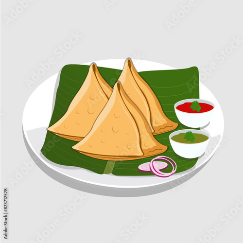Vector singara, samosa with sauce vector
