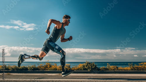 Man Running on Road Near Ocean