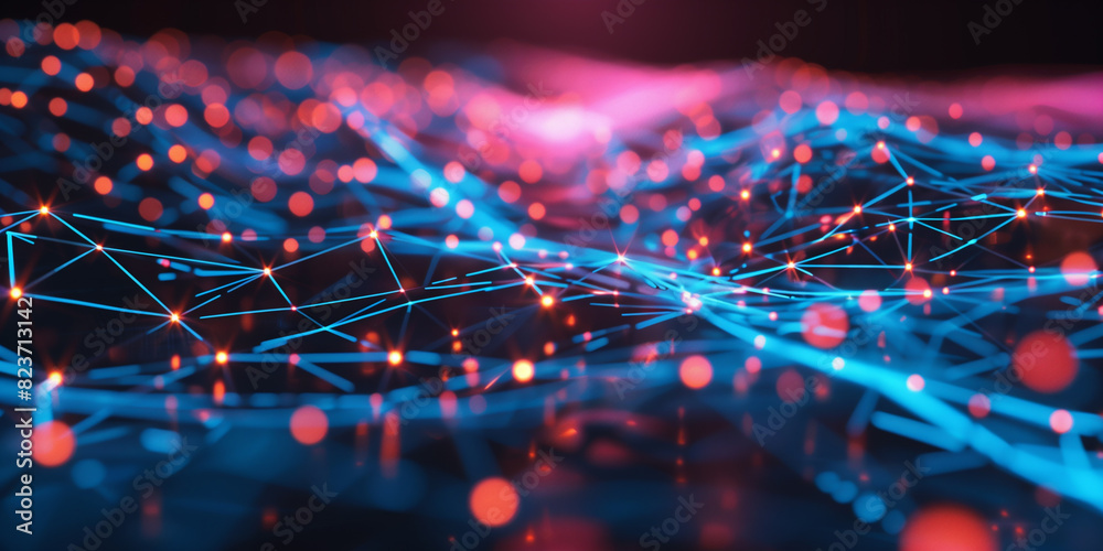 Colorful Bokeh connected lines abstract background