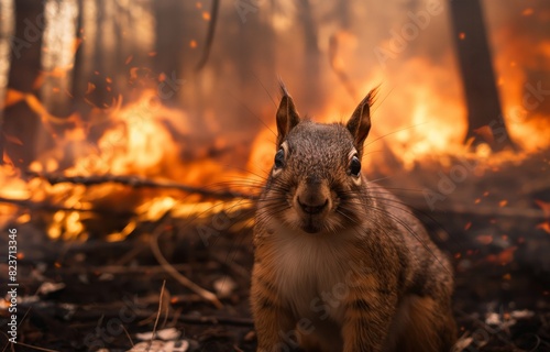 Squirrel Amidst Forest Fire - Resilience in Nature